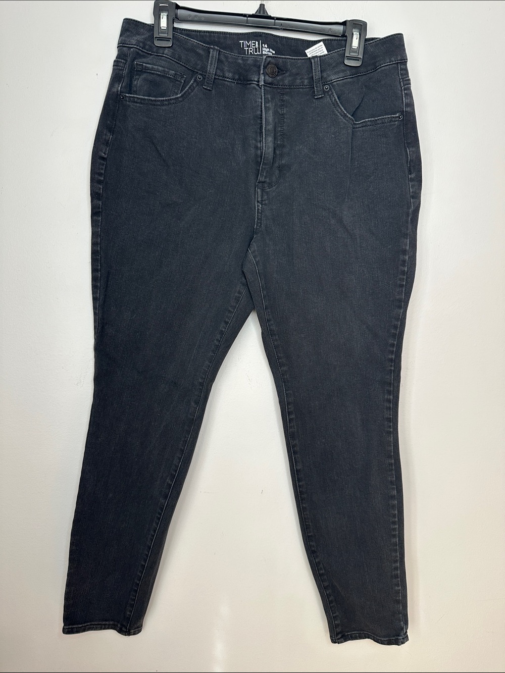 Time and Tru Women's Washed Black High-Rise Skinny Jeans size 14